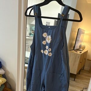 Blue Floral Embroidered Jumpsuit